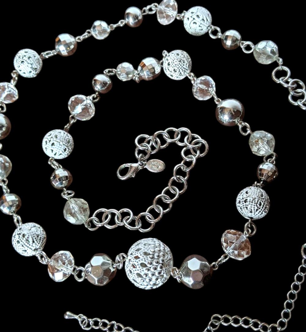 Cookie Lee vintage necklace - white, clear, silver-tone